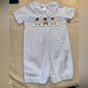 Zuccini Blue Gingham Smocked Horses Jon Jon - 24M